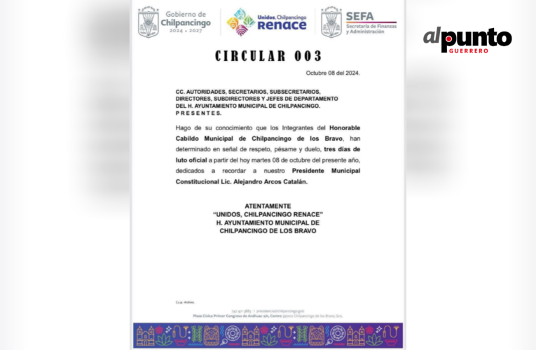 Cabildo de Chilpancingo decreta tres días de luto oficial por asesinato de alcalde