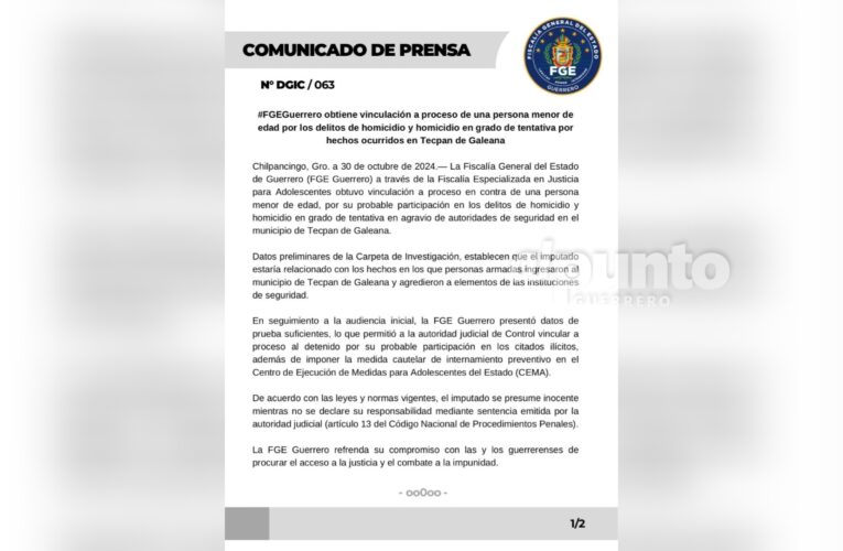 Vinculan a proceso a menor de edad por delito de homicidio contra fuerzas de seguridad en Tecpan de Galeana