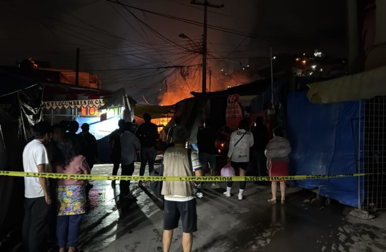 Incendio en el tianguis del Mercado Baltazar R. Leyva Mancilla dejó unos 30 locales afectados.