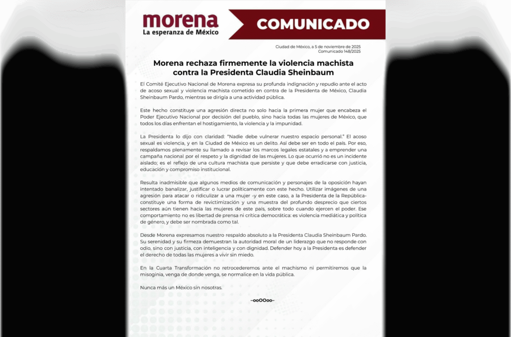 Morena condena agresión machista contra la Presidenta Claudia Sheinbaum ...