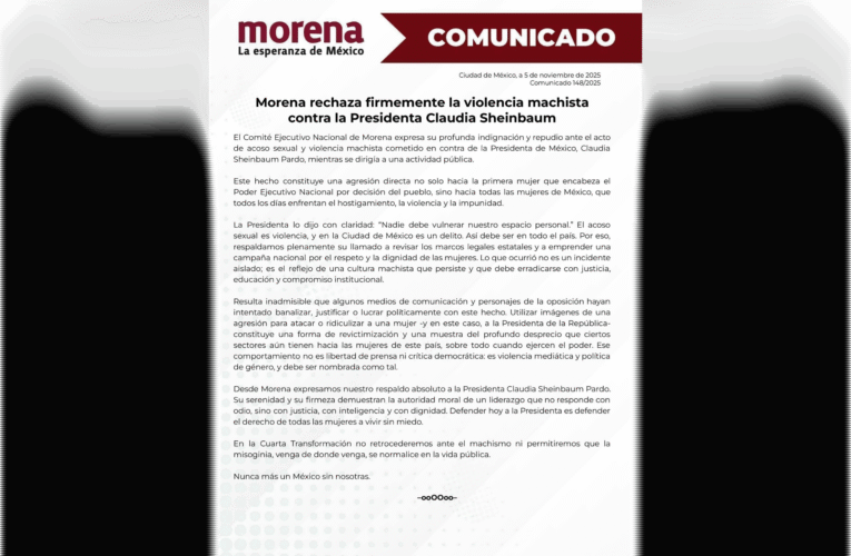 Morena condena agresión machista contra la Presidenta Claudia Sheinbaum