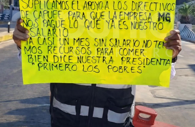 Protestan guardias de seguridad en la caseta de La Venta; exigen pagos