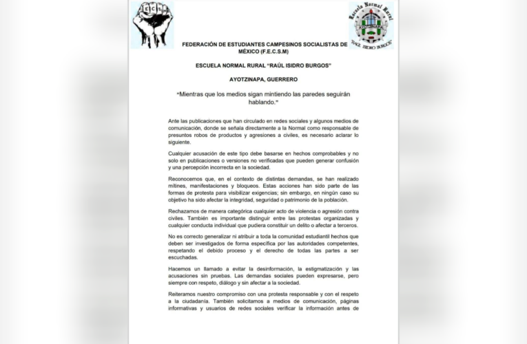 Normal de Ayotzinapa rechaza señalamientos por agresiones contra repartidores de Coca-Cola