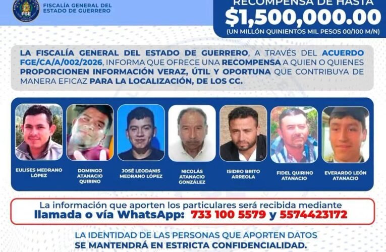 1.5 millones de pesos ofrece la Fiscalía de Guerrero por los siete desaparecidos de El Balcón