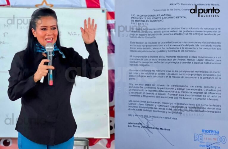 Norma Otilia Hernández formaliza su renuncia a Morena Guerrero